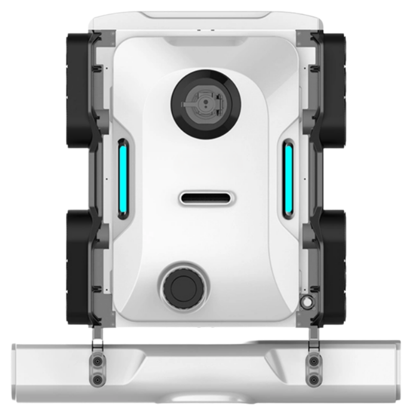 Enerbot F1 facade-cleaning robot, front studio view showing its suction wheels and squeegee bar
