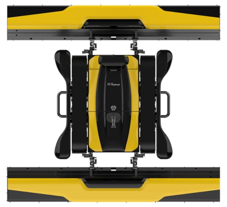 Top-down studio shot of the E1 Pro cleaning robot showing its full brush span